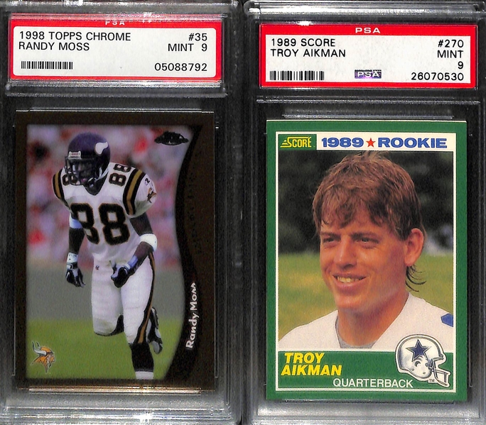 Huge Lot of (20) PSA Graded Football Rookies w. P. Manning, A. Rodgers, Warner, Moss, Aikman, B. Sanders, and Others